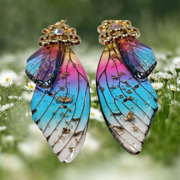 Fairy Butterfly Wings Handmade Earrings Fantasy Nature Magical Insect Witch Bug - Picture 8 of 12